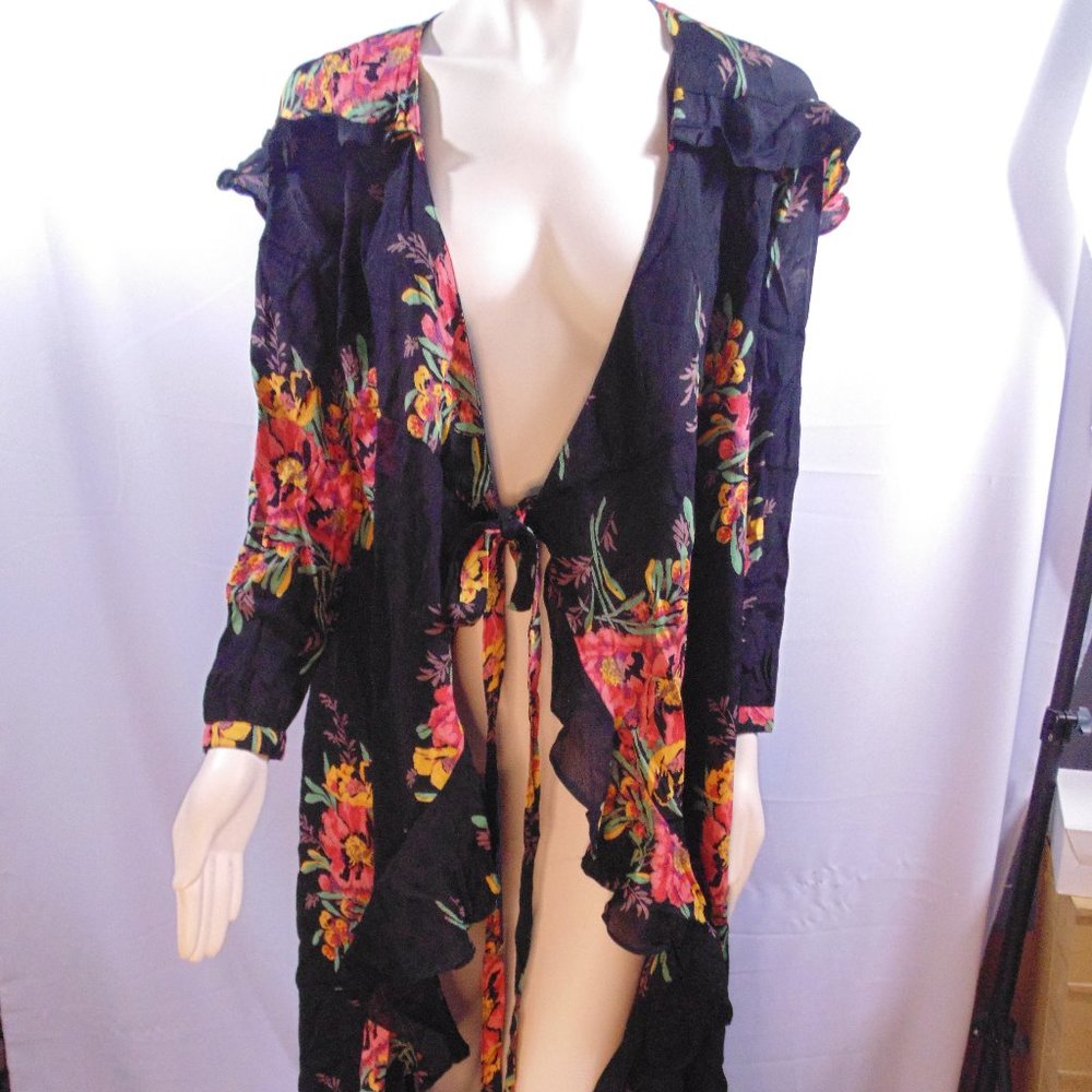 Asos black floral print Kimono/cover up size 8